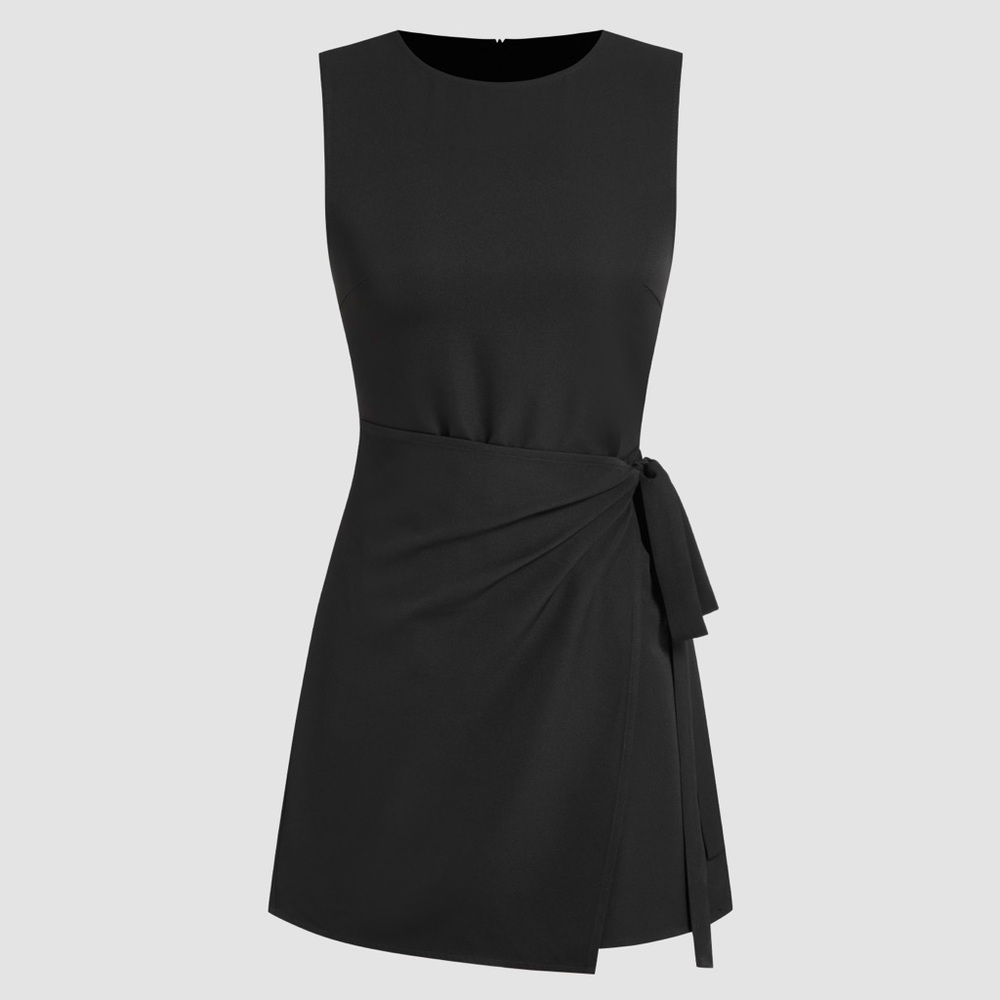 Cider Solid Knotted Ruched Mini Shift Dress